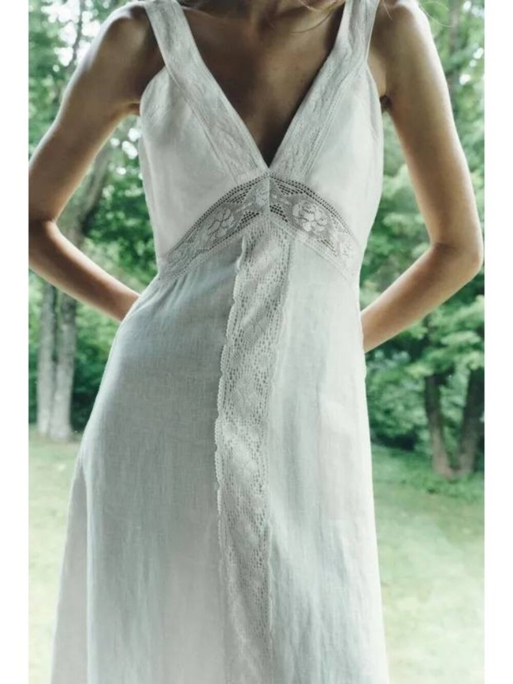 Zara White Maxi Dress Women Small Sleeveless Lace Detail Linen Blend 4786/012 NW